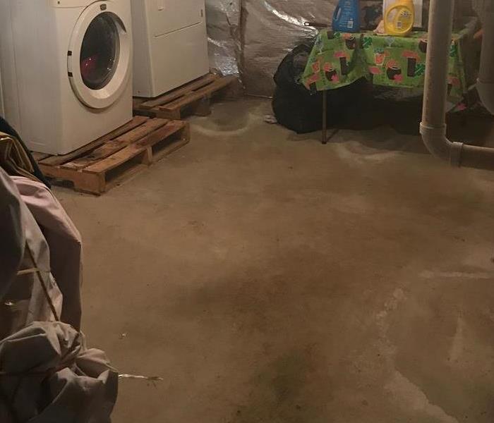 A basement flooded with water