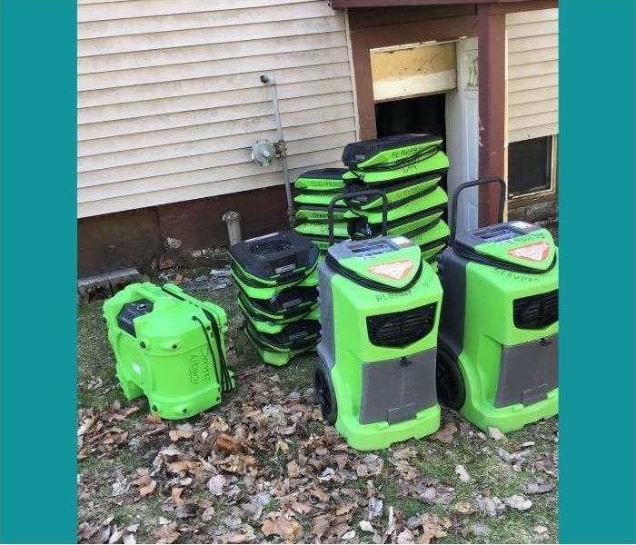 A bunch of our SERVPRO drying equipment before going in for a job.