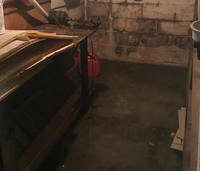 A basement flooded with water