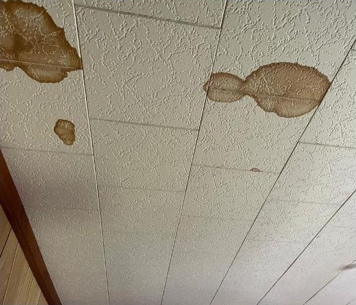 A ceiling in Saratoga Springs with water stains.