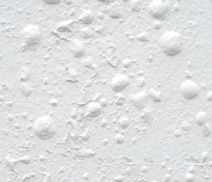 A white wall with multiple paint bubbles.